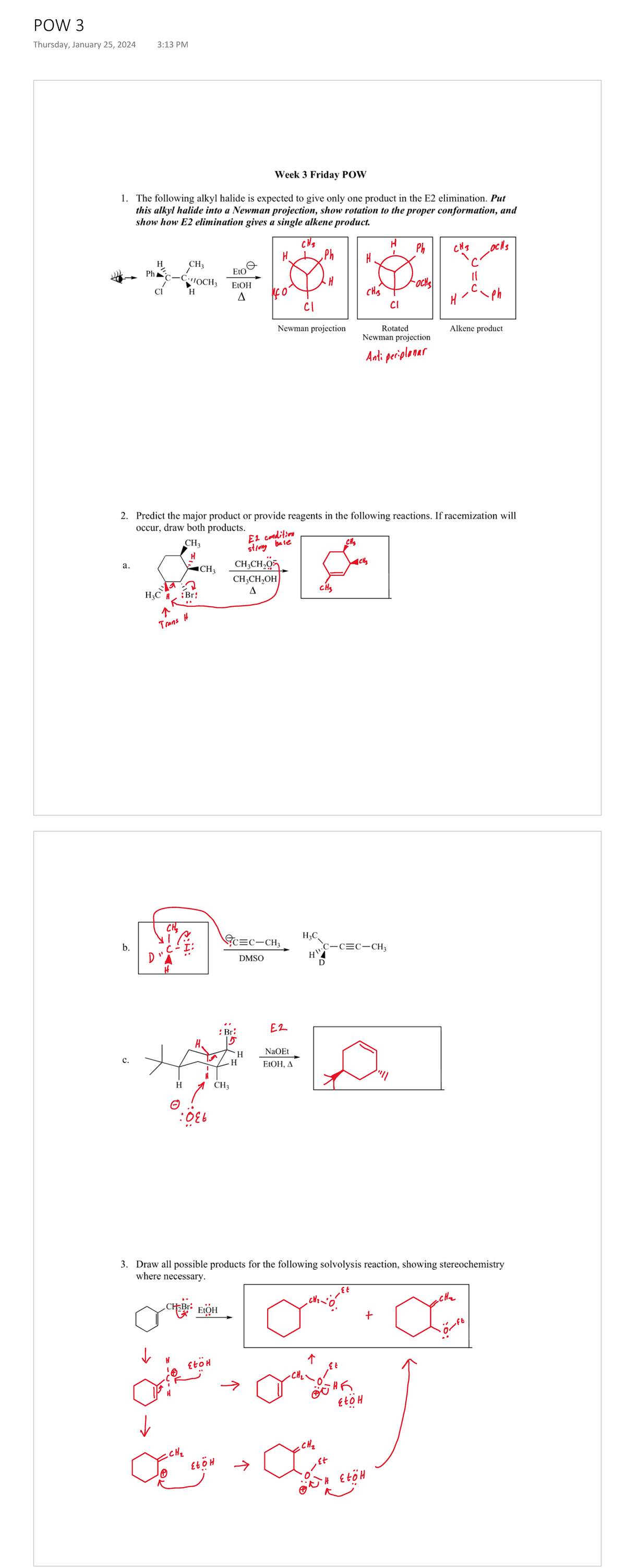 POW 3 - E2 Elimination & Stereochemistry Practice Problems - Studocu