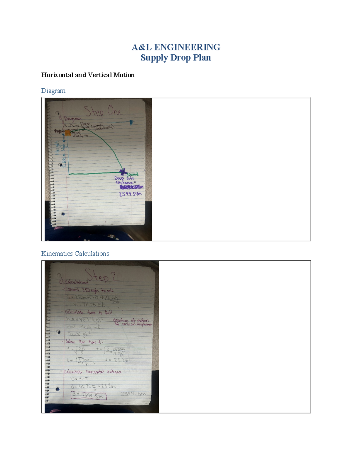 PHY 150 Project One Supply Drop Plan Template - A&L ENGINEERING Supply ...
