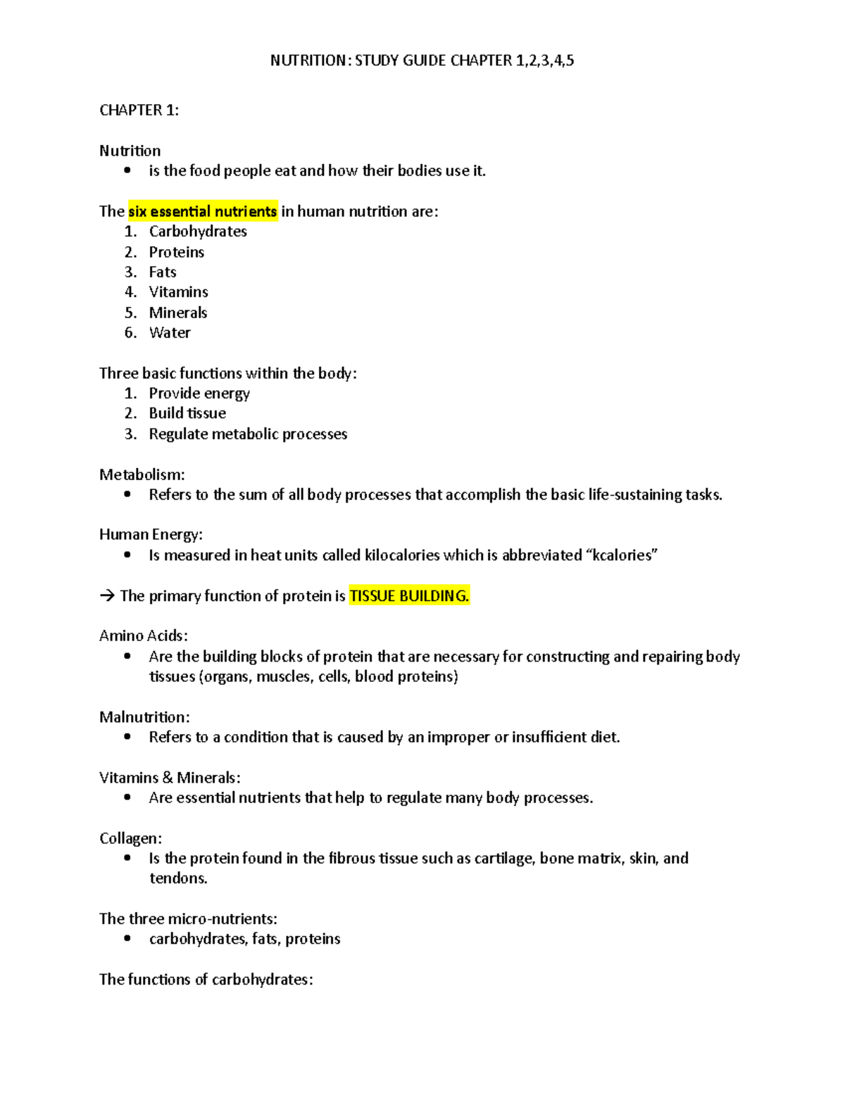 Nutrition Study Guide: Key Concepts for Exam 1 - Studocu