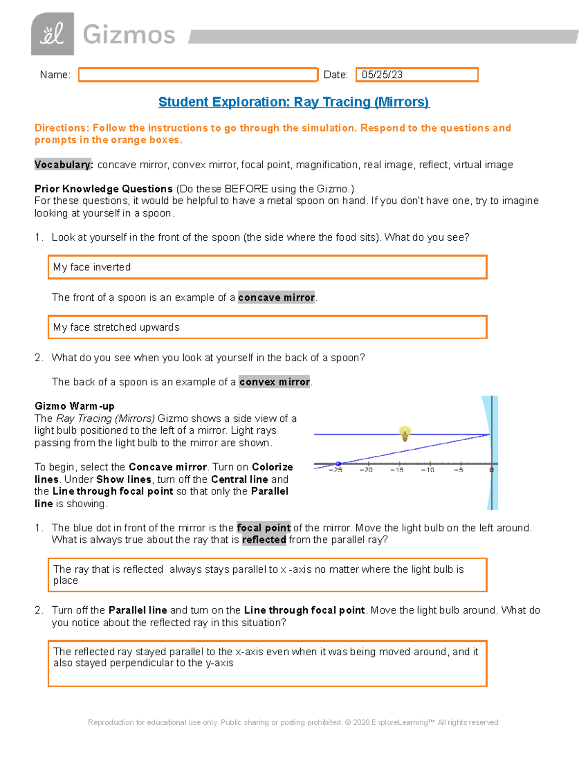 Ray Tracing Mirrors SE: Student Exploration with Answers and Insights ...