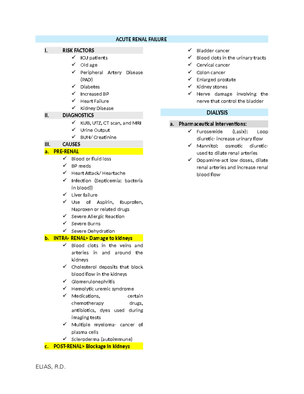 Acute Renal Failure Summary: Key Risk Factors & Diagnostics - Studocu