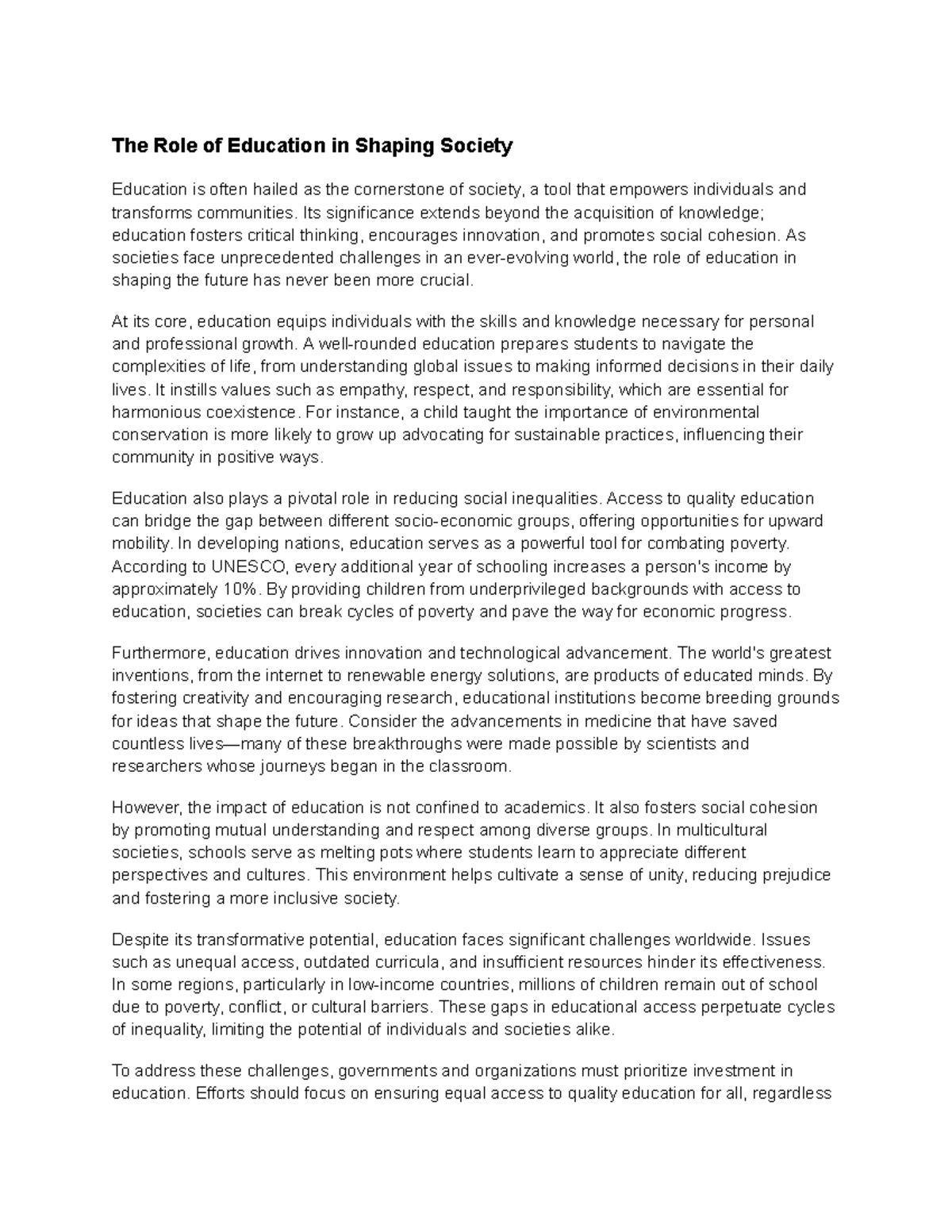 The Role of Education in Shaping Society: Impact on Progress & Equality ...