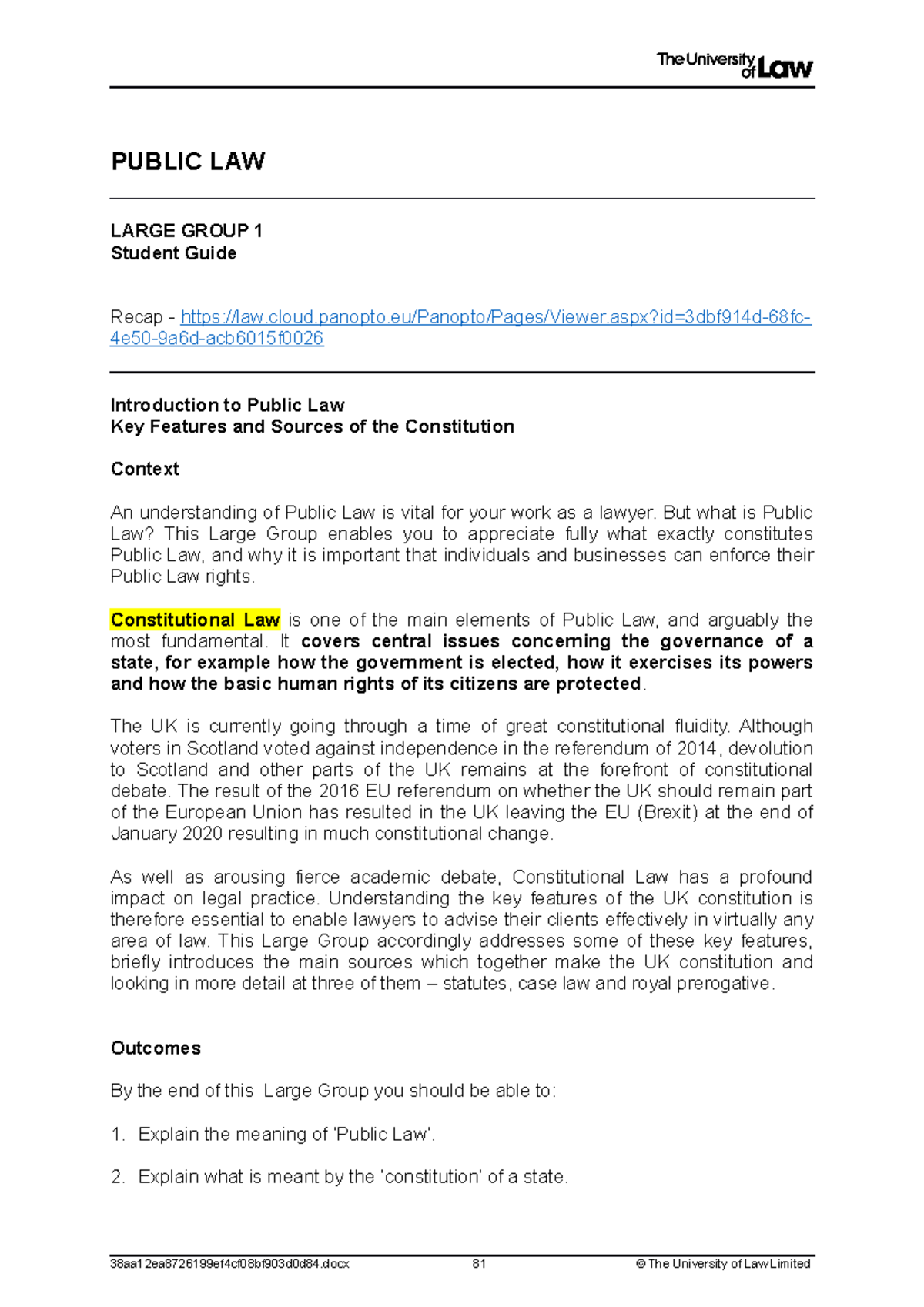 Public Law - LG1 - PUBLIC LAW LARGE GROUP 1 Student Guide Recap - - Studocu