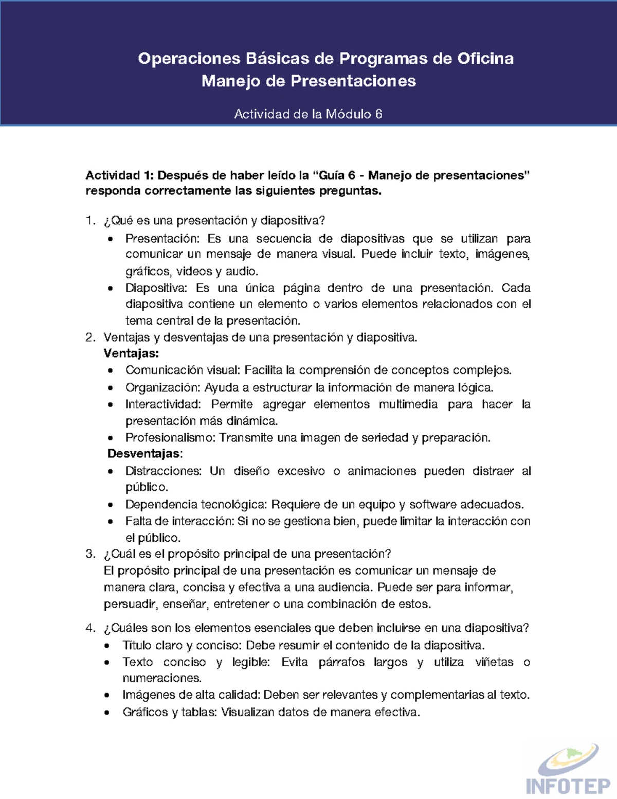 Actividad 1 - Modulo 6 - Manejo de Presentaciones Actividad de la ...