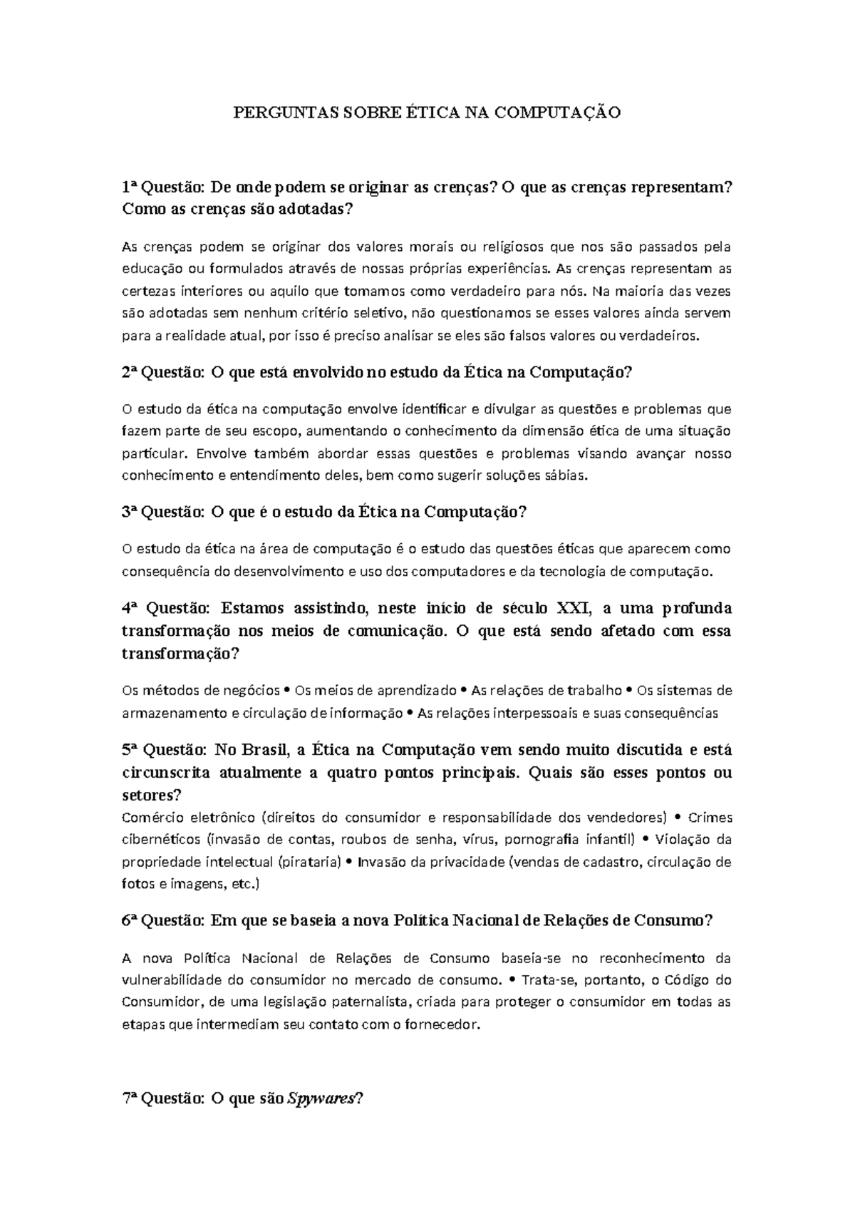 Perguntas sobre Ética na Computação - Estudo Crítico e Análise 101 ...