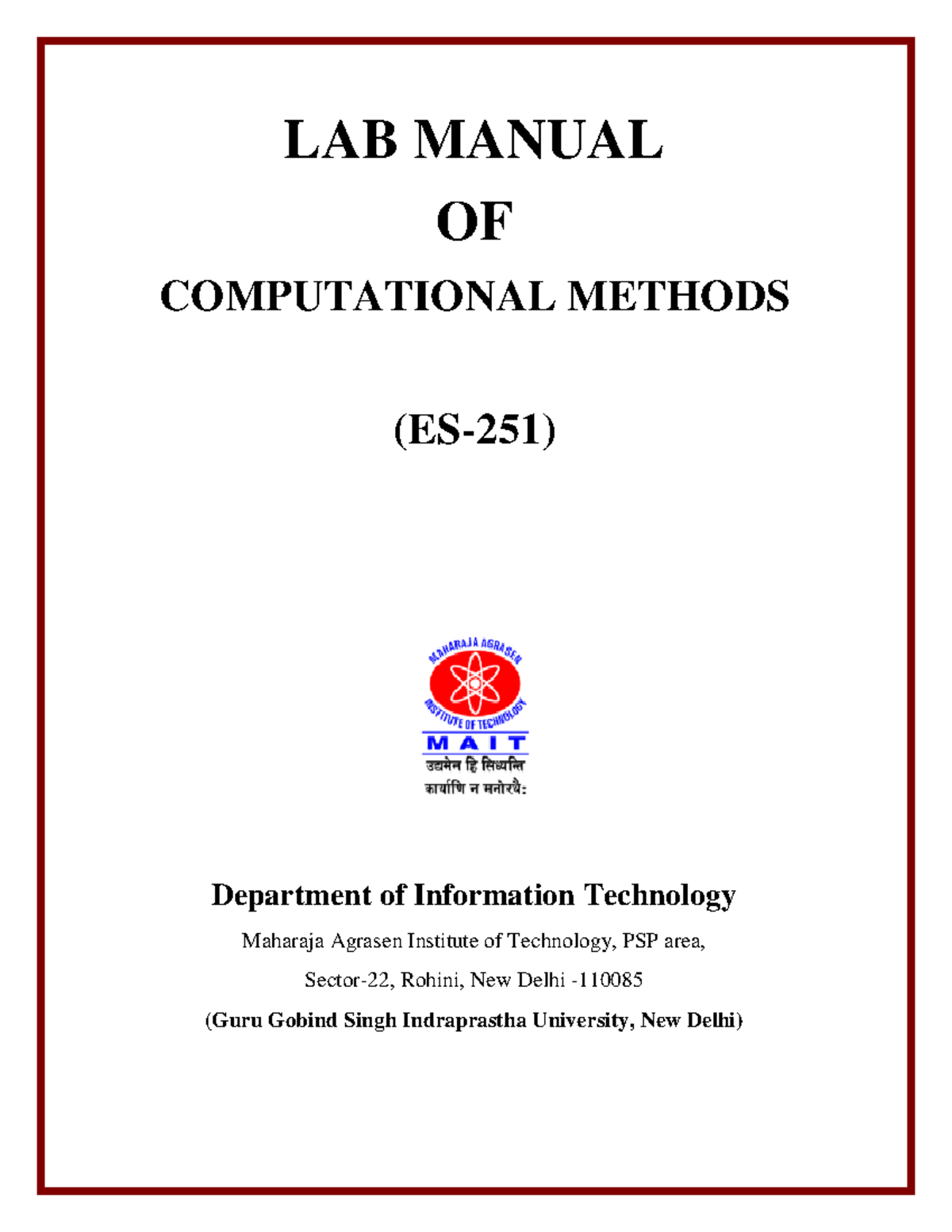 3 CM - Cm lab file - LAB MANUAL OF COMPUTATIONAL METHODS (ES- 251 ...