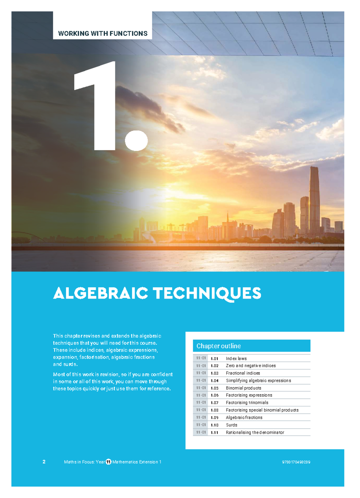 Maths in Focus: Year 11 Mathematics Extension 1 - Chapter 1 Algebraic ...