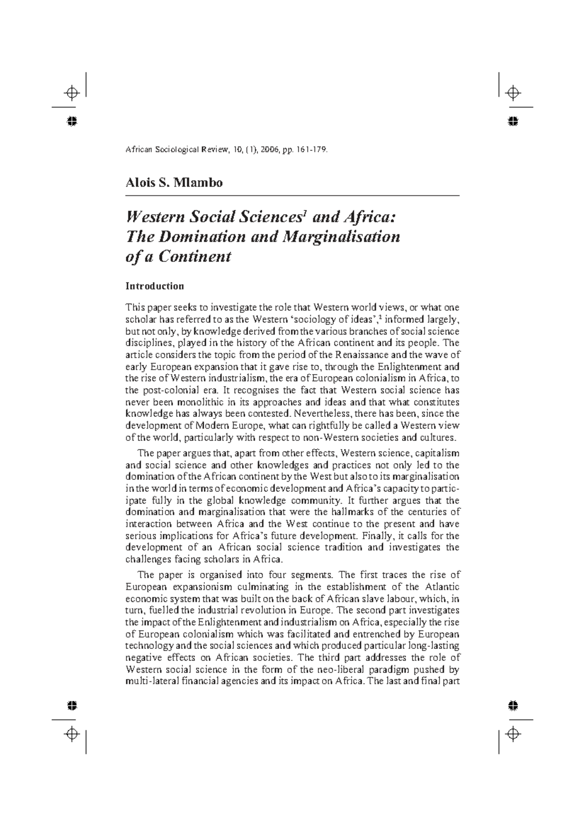 Western Social Sciences and Africa: Examining Domination ...