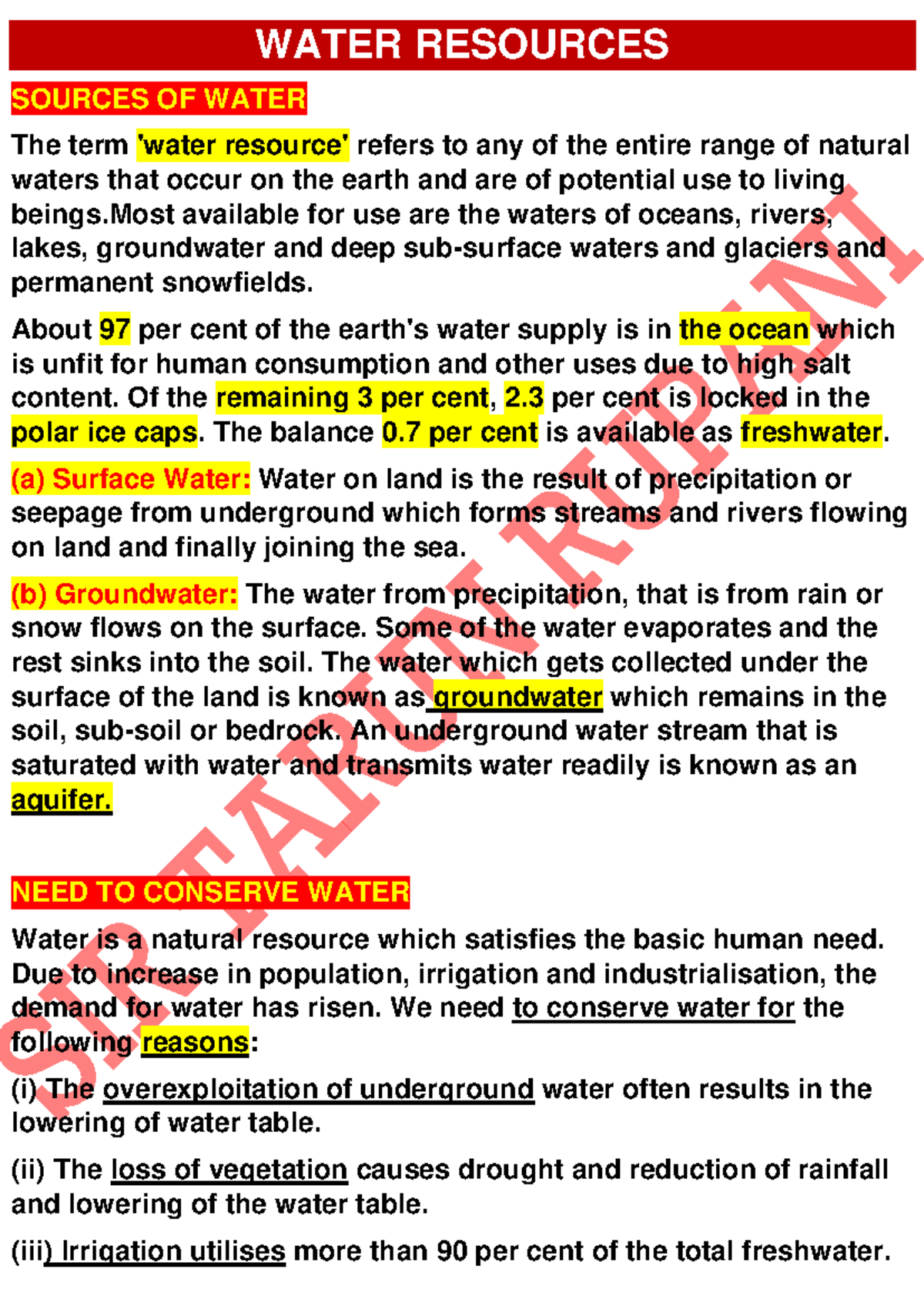 Water Resources - Class 10 ICSE Notes on Conservation and Management ...