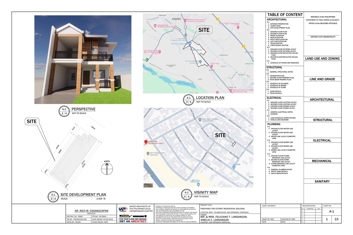 Proposed Two Storey Residential Building Plans (A-1 to A-4, S-1 to S-4 ...