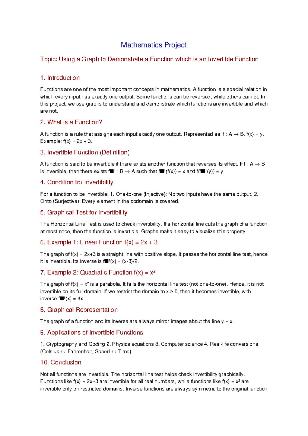 MATH 101: Invertible Function Project Using Graphs for Demonstration ...