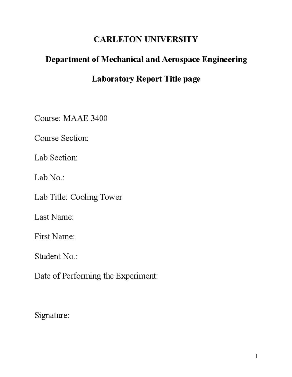 Cooling Tower Lab Report - MAAE 3400 - Studocu