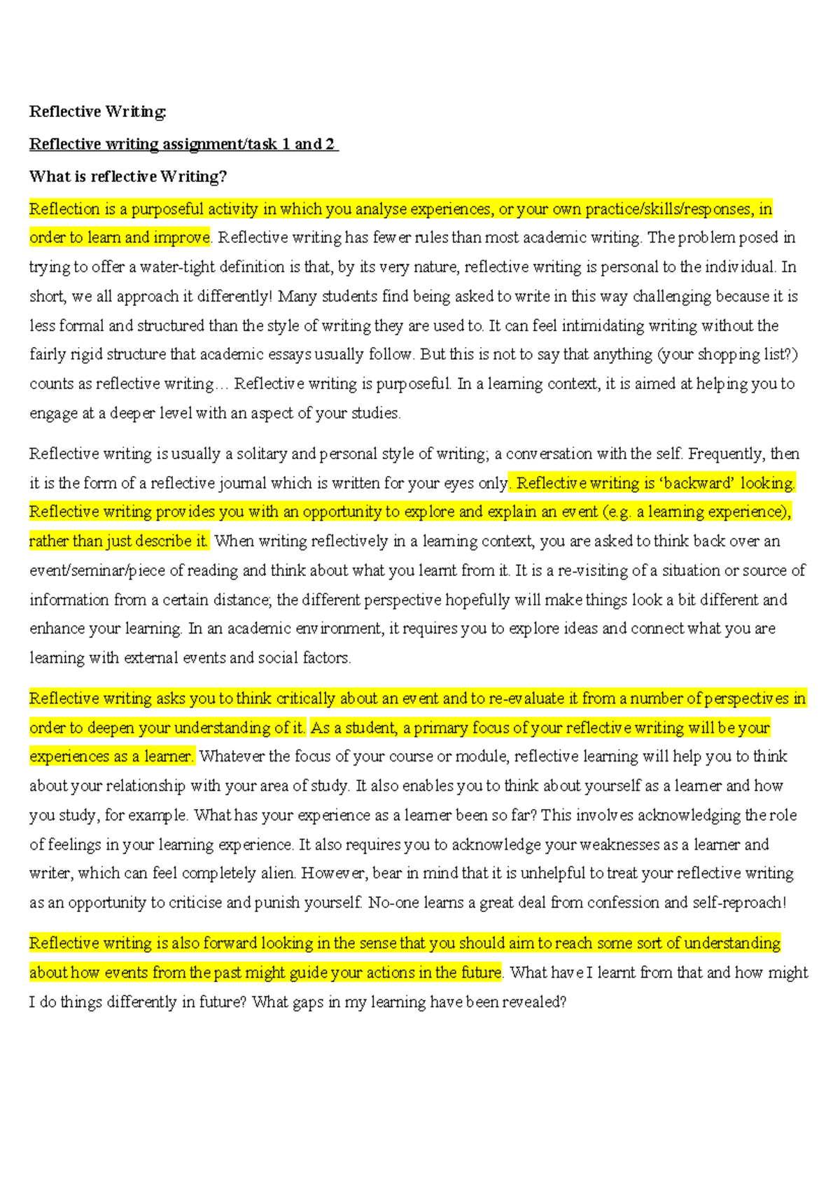 Reflective Writing Tasks 1 and 2 - Semester 2, 2023 Guide - Studocu