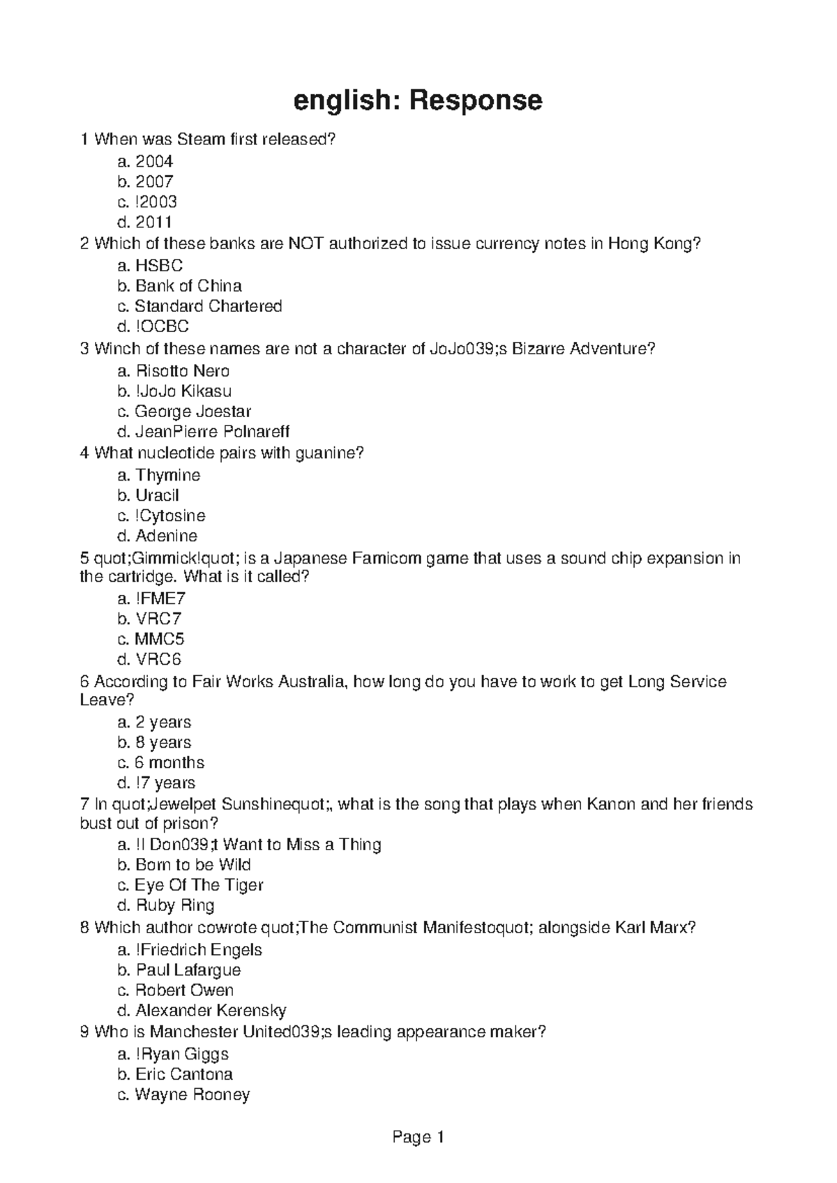 English Lecture Notes 8: Quiz Questions and Responses - Studocu
