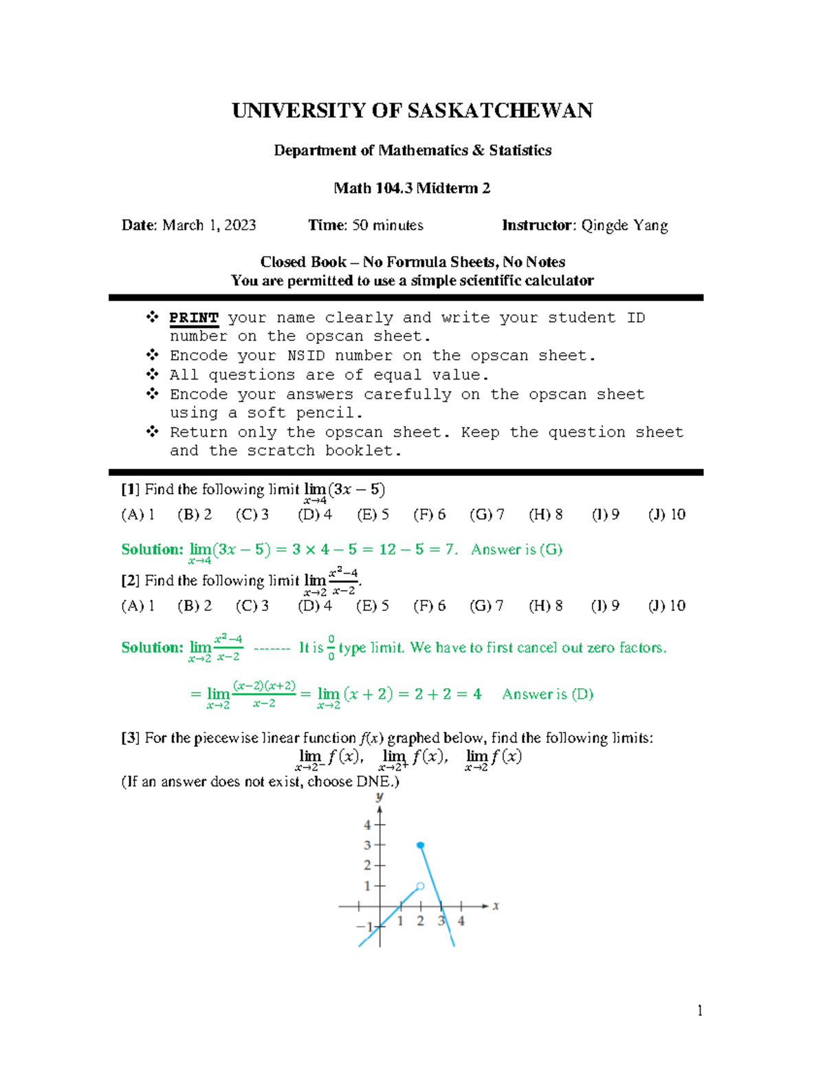Midterm 2Solution With Answer Keys - UNIVERSITY OF SASKATCHEWAN ...