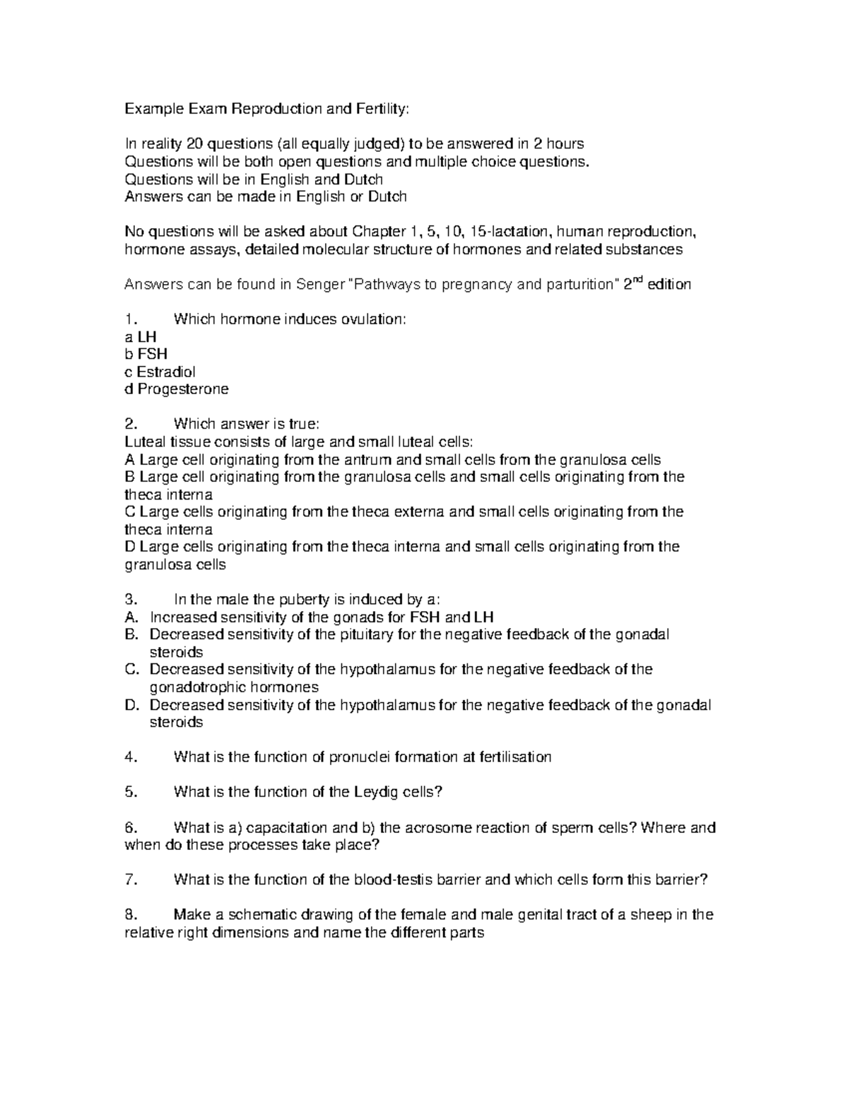 Sample/Practice Exam 4: Reproduction & Fertility Oefententamen 2015 ...