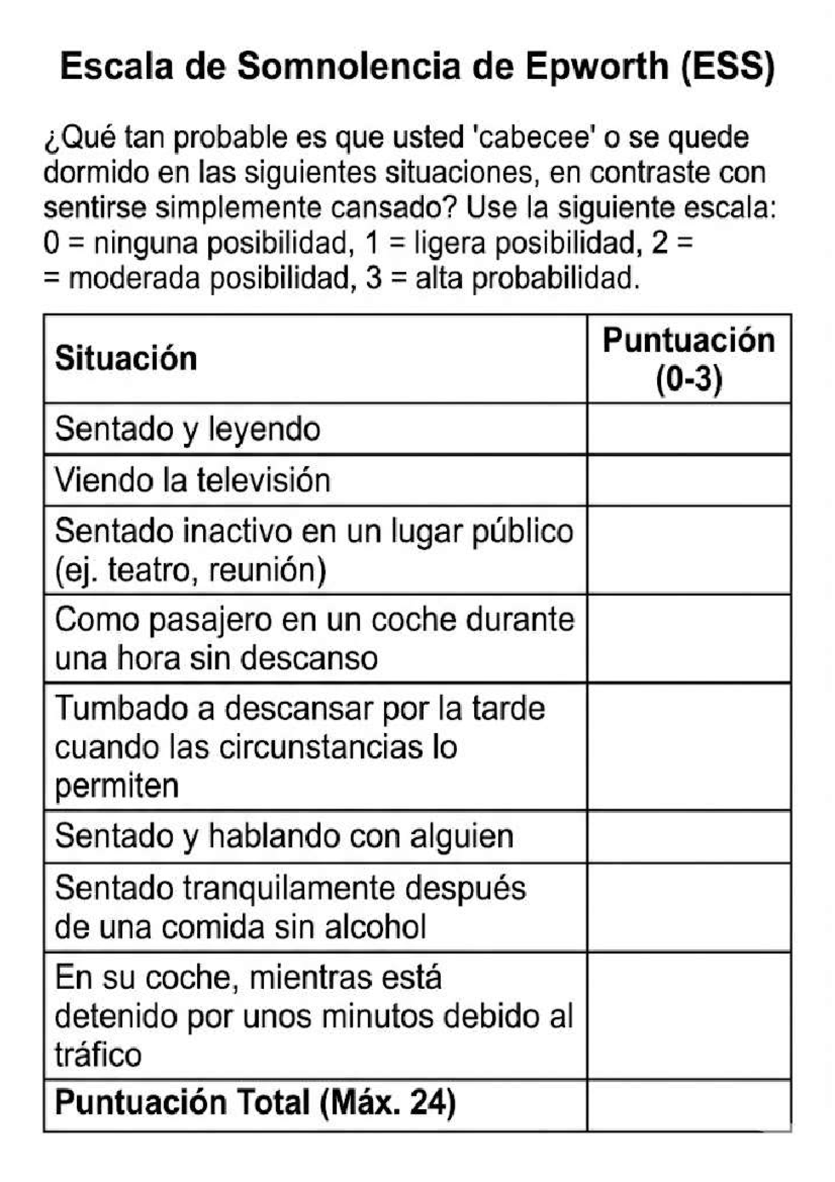 Escala de Somnolencia de Epworth (ESS) - Evaluación de Sueño - Studocu