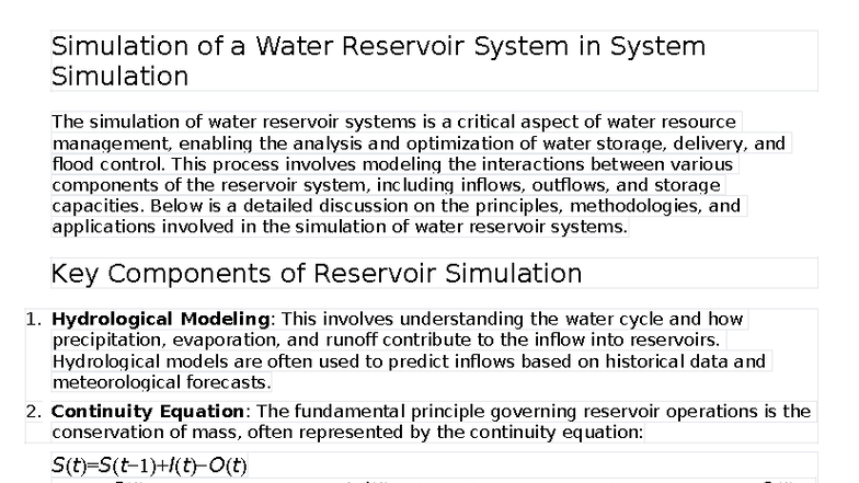 Simulation of Water Reservoir Systems: Principles & Applications - Studocu