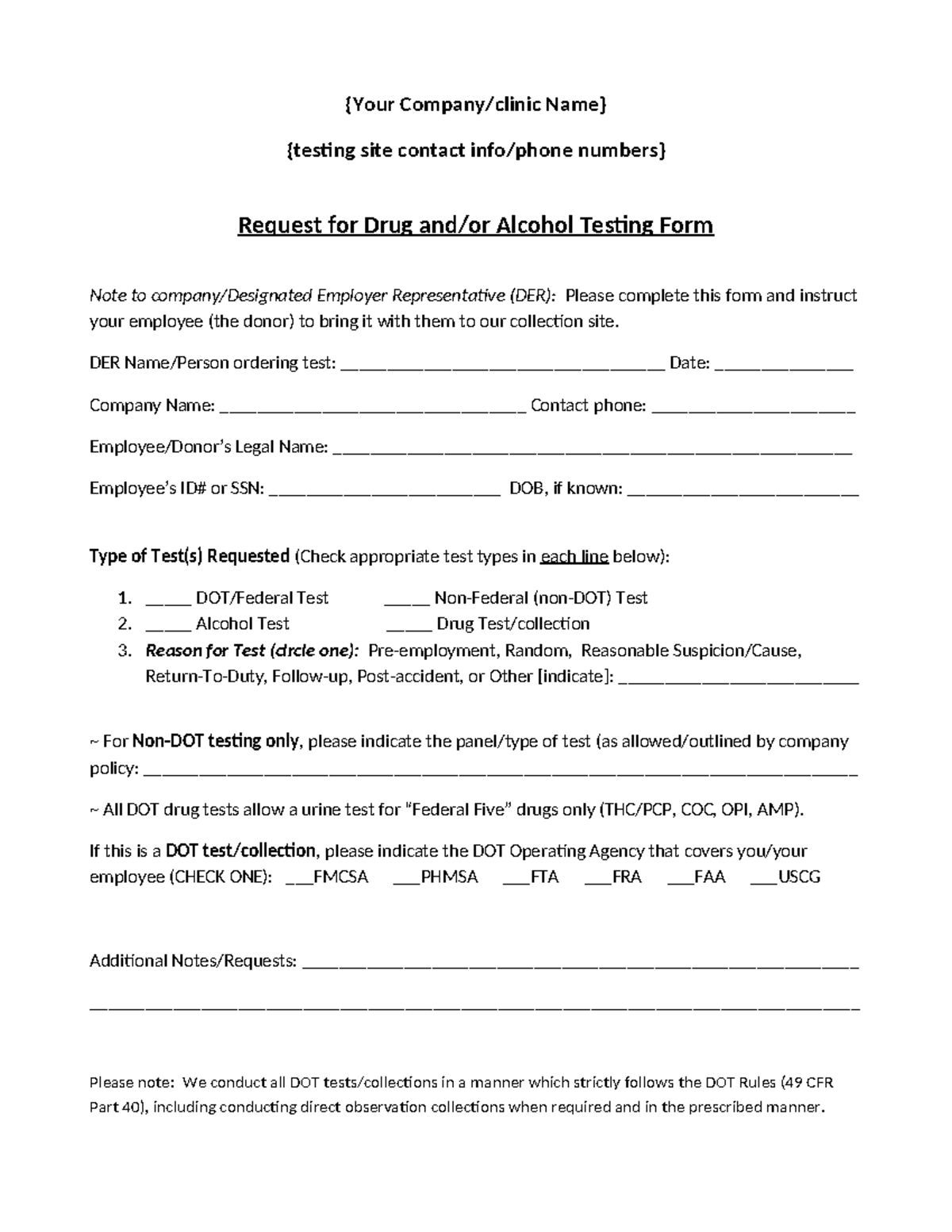 Drug-Alcohol Testing Request Form for DERs - Studocu