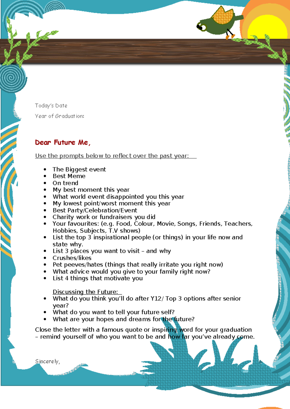 Dear Futureme Lettertemplate-1 - Today’s Date Year of Graduation: Dear ...