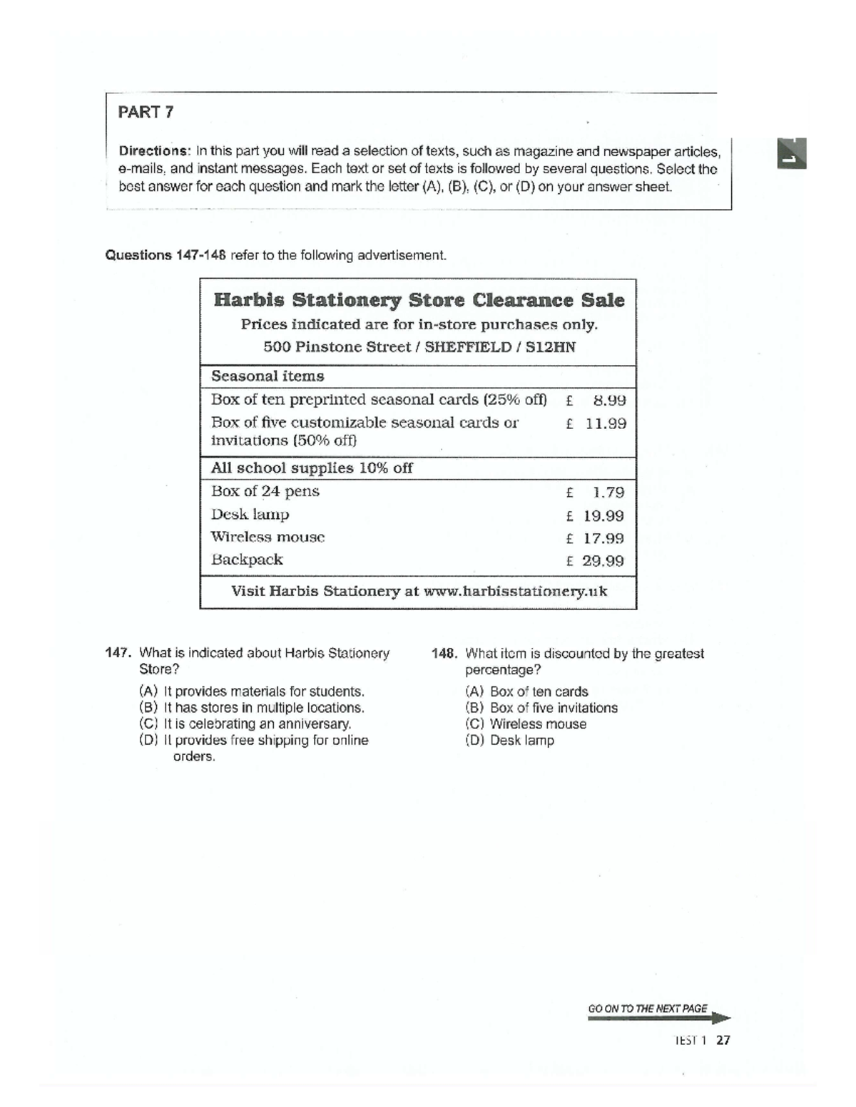 23 - TEST 1 - PART 7 - 147-175-1-5 - PART 7 Directions: In this part ...