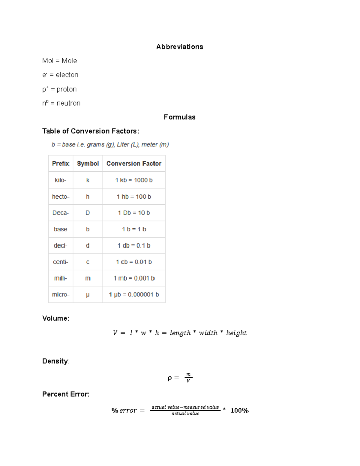 Honors Chem Midterm Review: Key Concepts & Formulas - Studocu