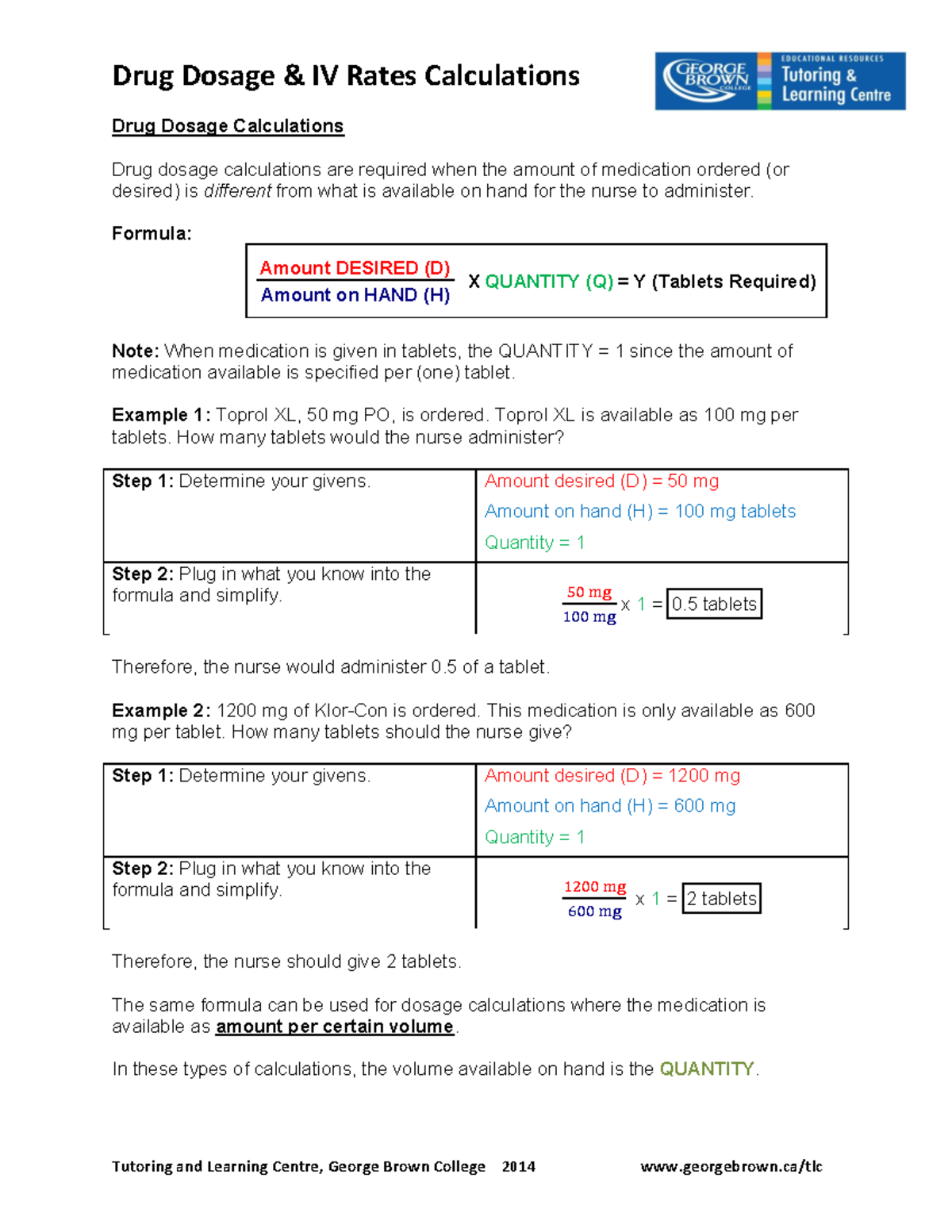IV calculations - Drug Dosage & IV Rates Calculations Drug Dosage ...