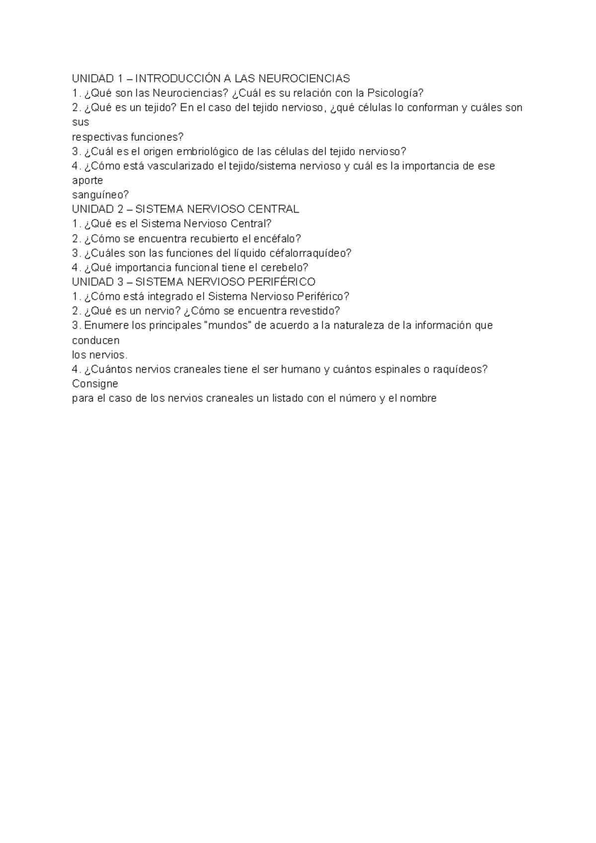 Neuro 1 - Preguntas de Práctica para el 1er Parcial de Neurociencias ...