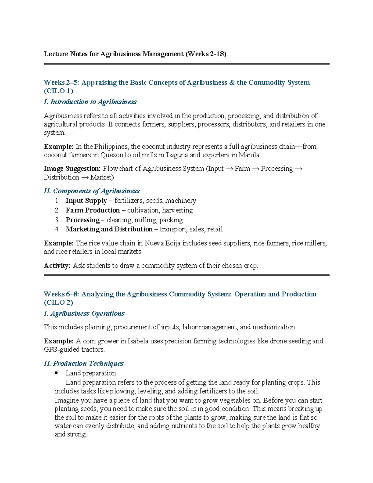 Lecture Notes: Agribusiness Management (CILO 1-6) Overview and Concepts ...