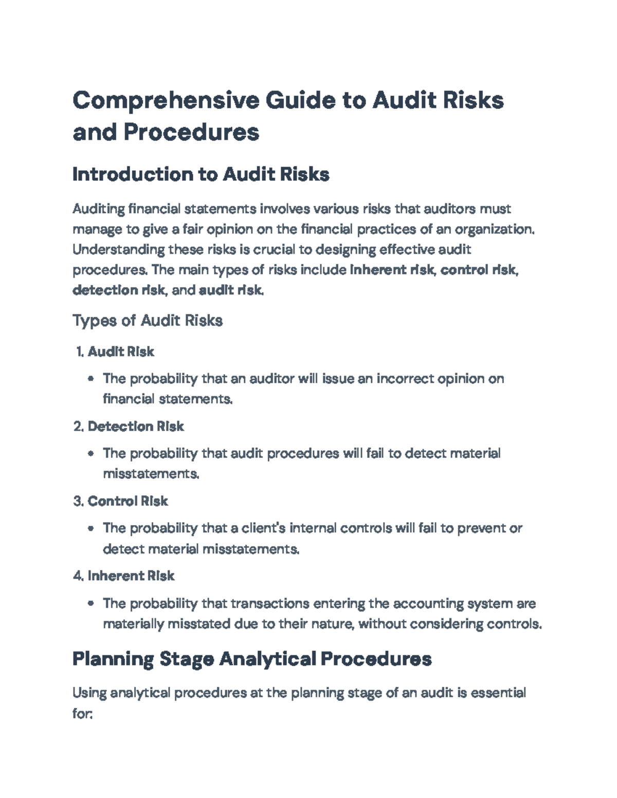Audit Risks & Procedures: A Comprehensive Guide (ACCT 101) - Studocu