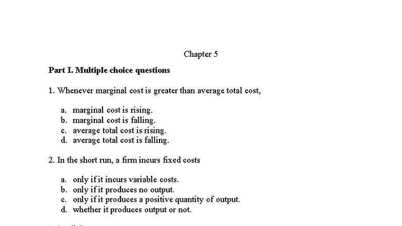 Chapter 5 Exercises: MC & ATC Multiple Choice Questions - Studocu