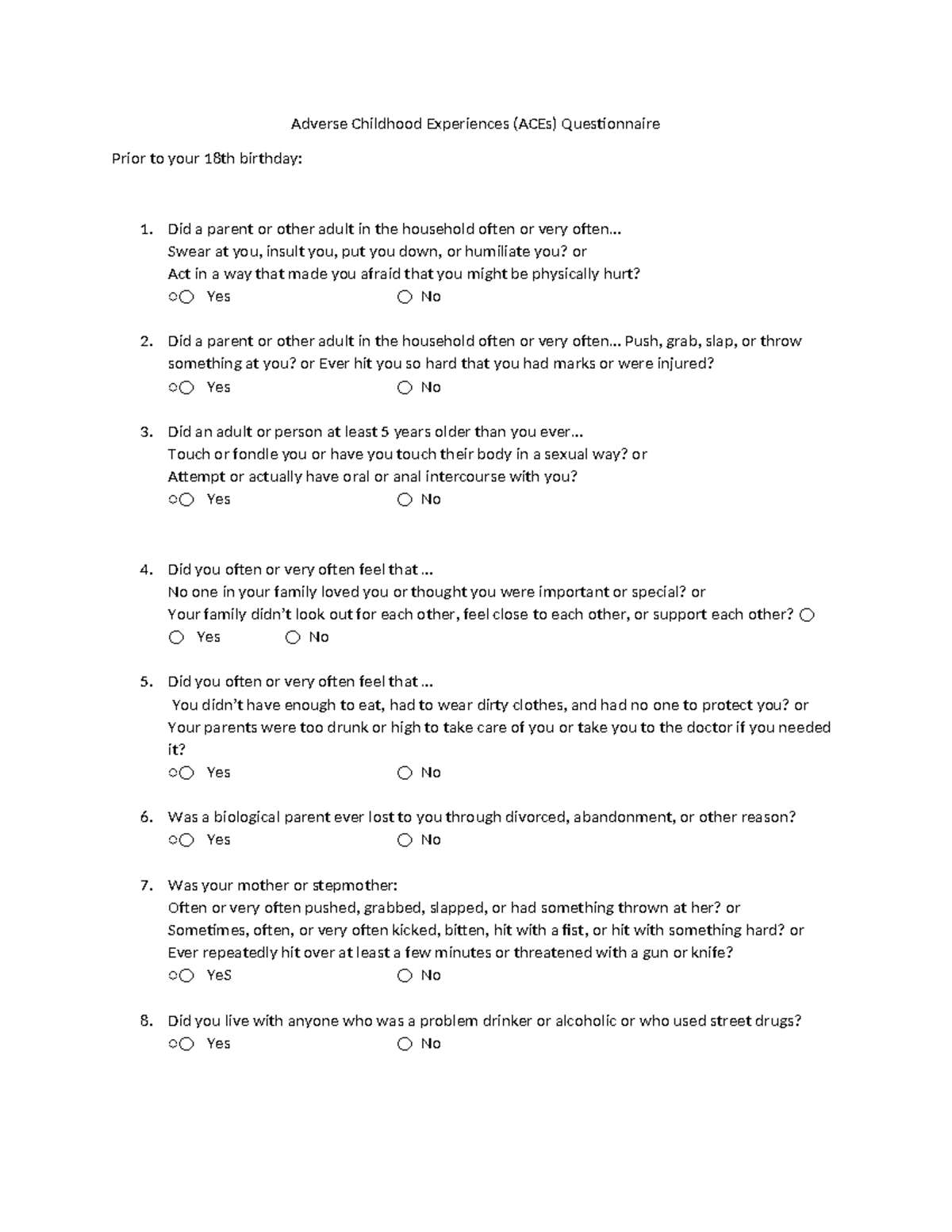 Adverse Childhood Experiences (ACEs) Questionnaire Analysis - Studocu