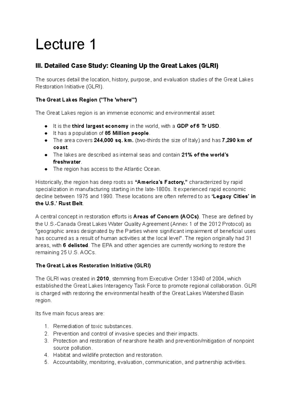 Lecture 1: Detailed Case Study on the Great Lakes Restoration ...