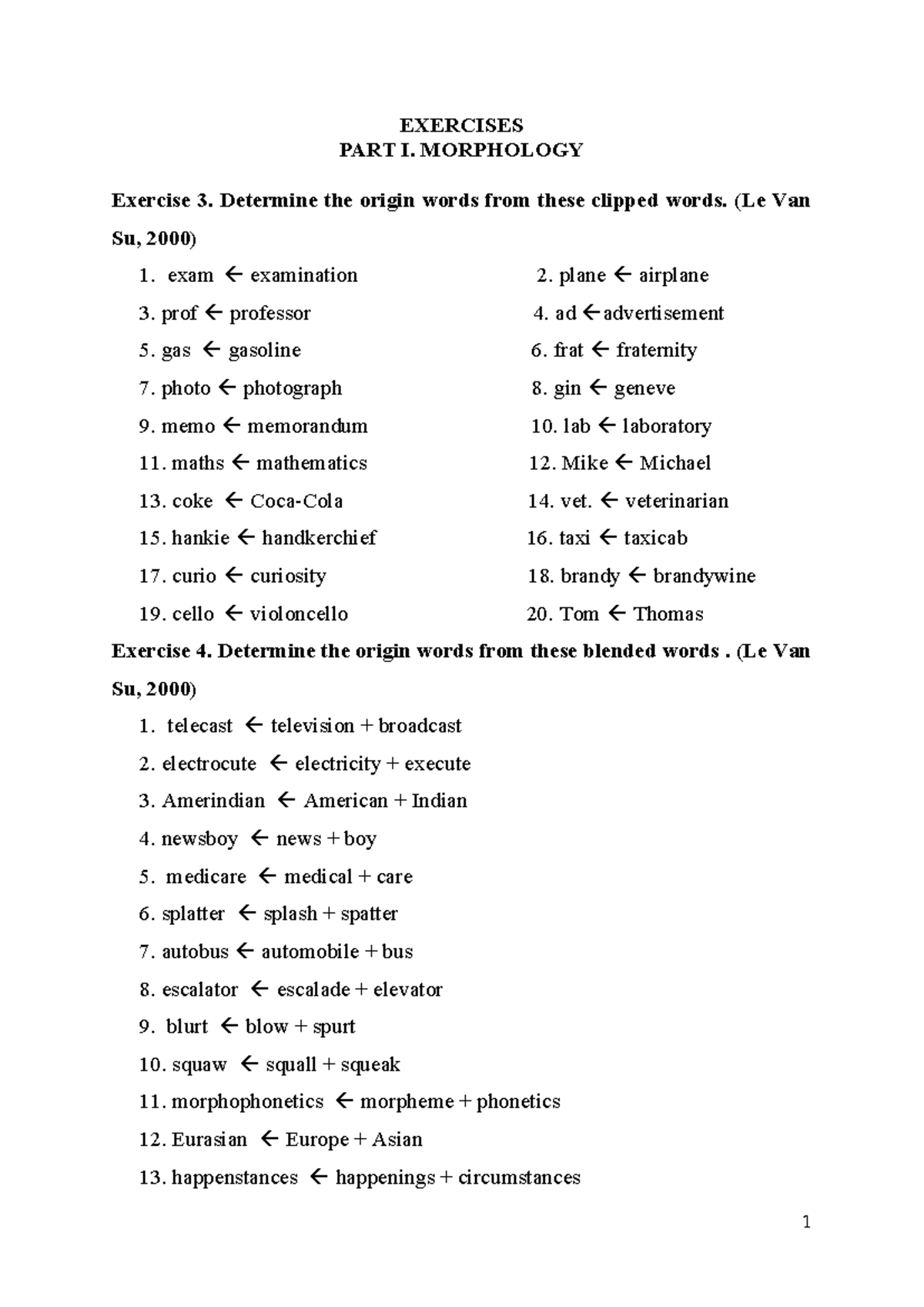 Exercises - Morphology and Syntax (Part I) - Studocu