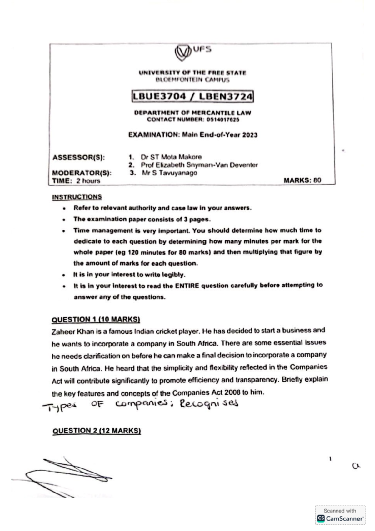 Final Exam Questions - LBUE3704 & LBEN3724 - Mercantile Law 2023 - Studocu