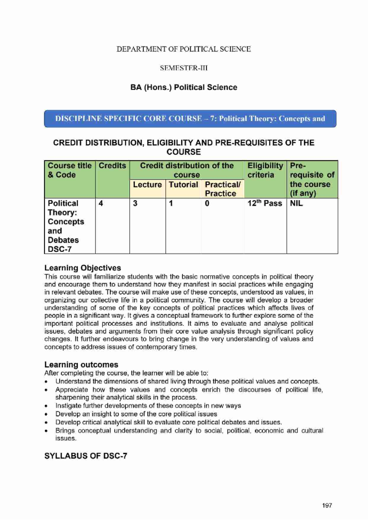 Sem3 syllabus polsc - DEPARTMENT OF POLITICAL SCIENCE BA (Hons ...