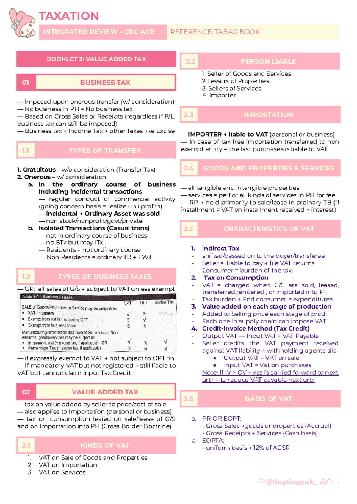TAXATION INTEGRATED REVIEW: VAT Overview for Bustax Intro - Tax 2 - Studocu