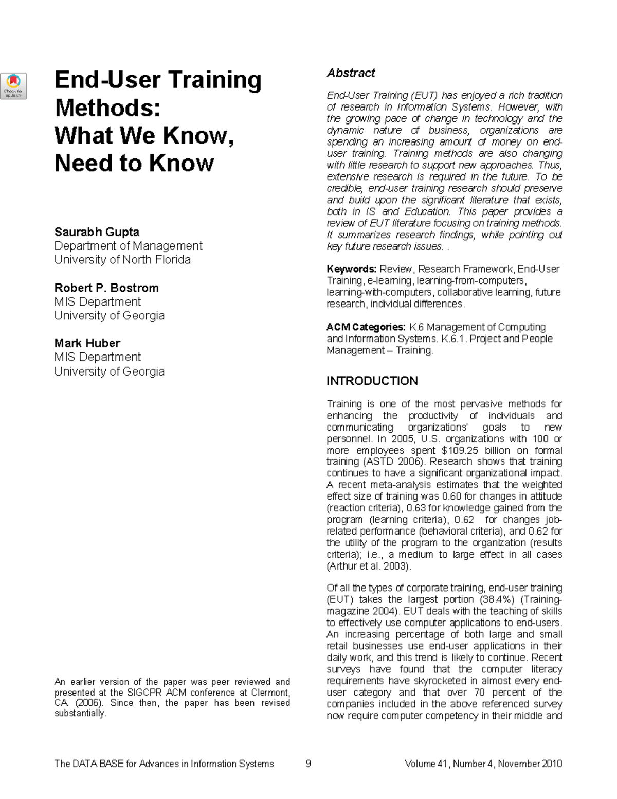 End-User Training Methods Review and Future Directions (MGMT 2023 ...