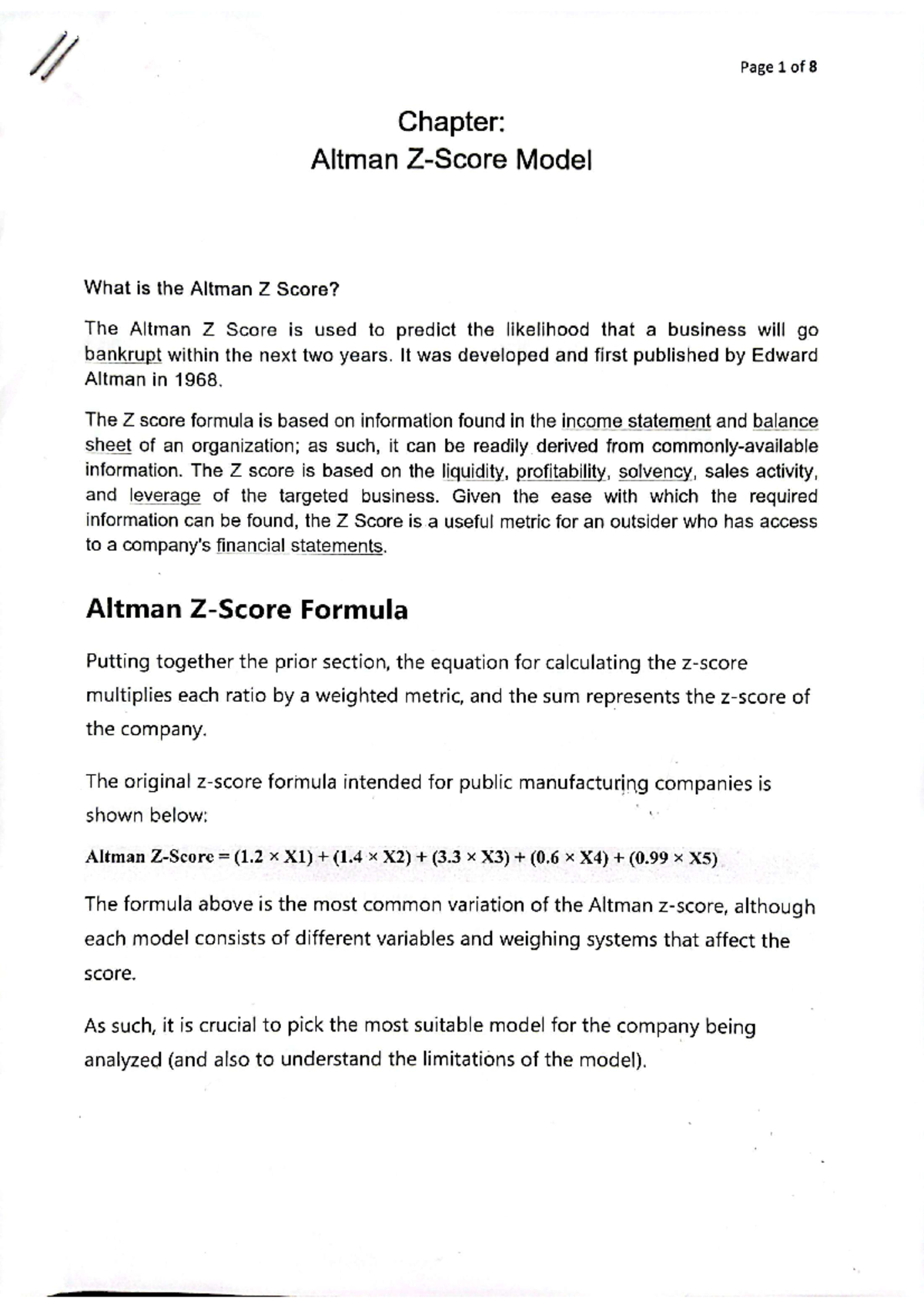 Altman Model Analysis: Understanding the Z Score for Bankruptcy Risk ...