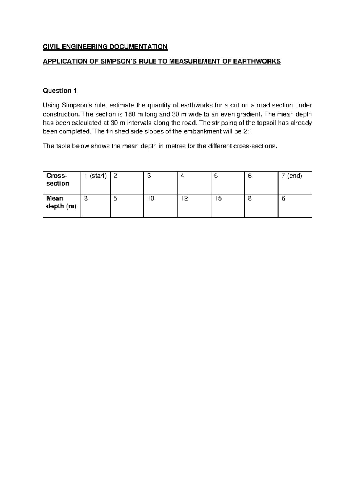 CIVIL ENG 101: Simpson's Rule for Earthworks Measurement - Studocu