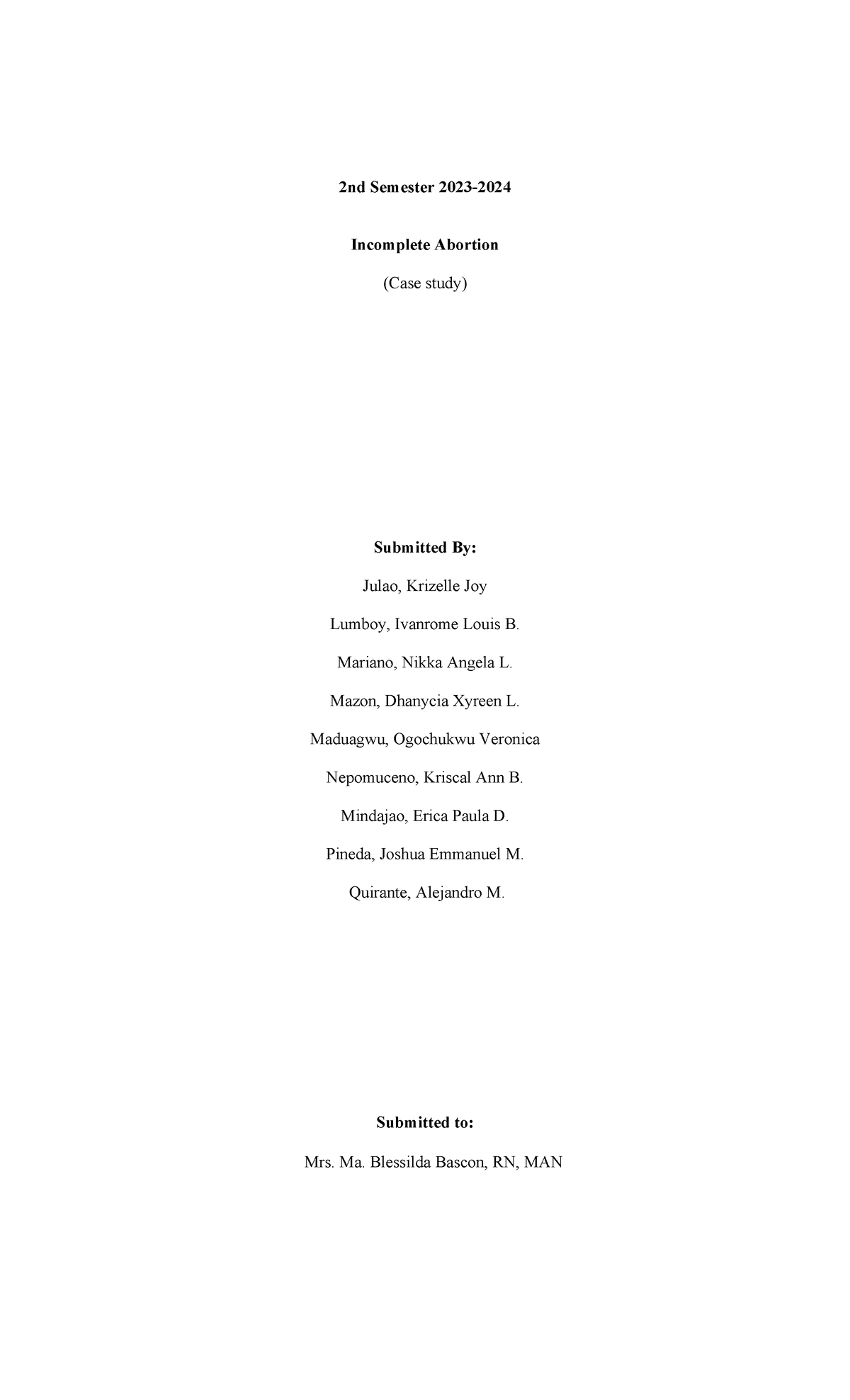 Case Study: Incomplete Abortion (2nd Sem) - Insights & Analysis - Studocu