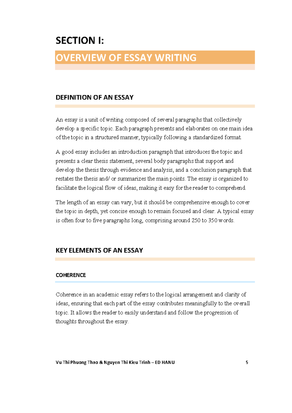 ED HANU: Introduction to Essay Writing and Key Components - Studocu