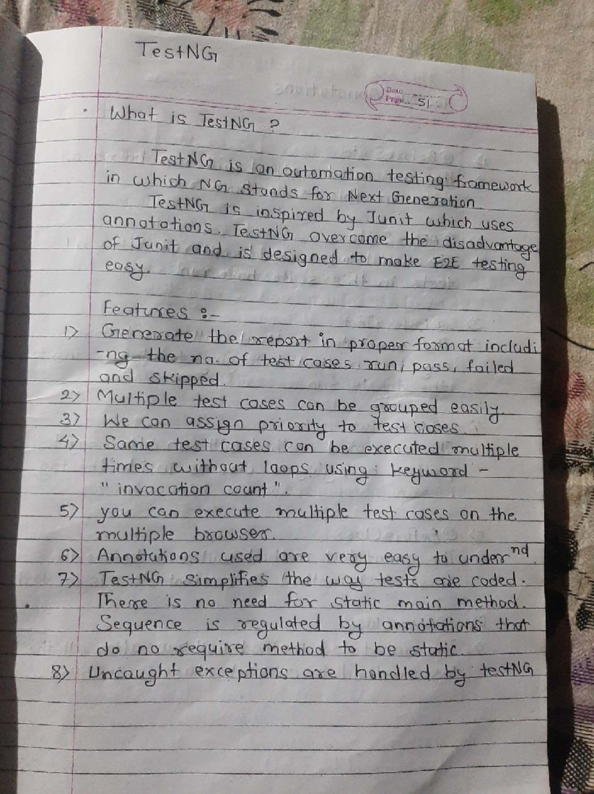 Handwritten Test NG Notes for Course Code: TNG101 - Studocu
