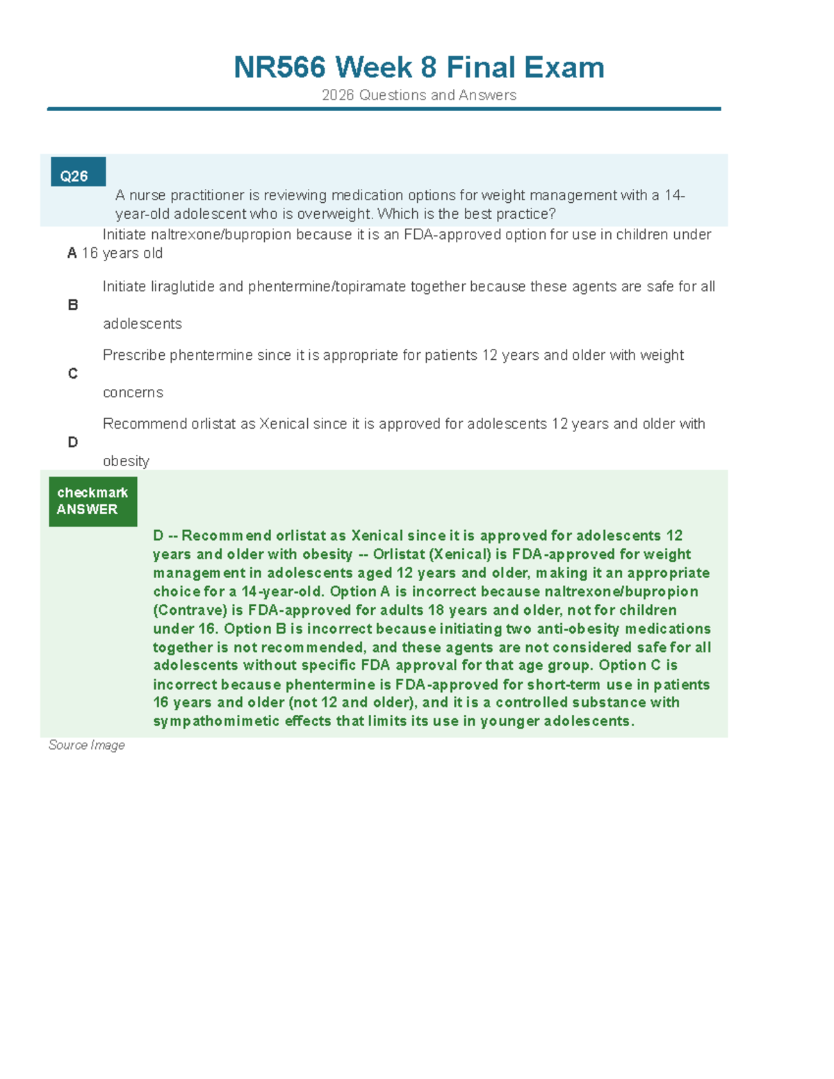 NR566 Week 8 Final Exam Questions & Answers Summary - Studocu