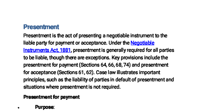 Presentment of Negotiable Instruments: Key Provisions & Case Law - Studocu