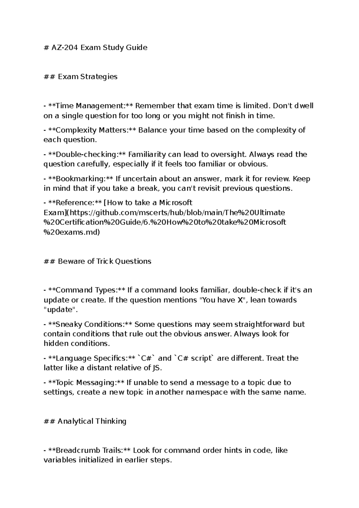 Study Guidedocx - AZ-204 Exam Study Guide Exam Strategies Time ...