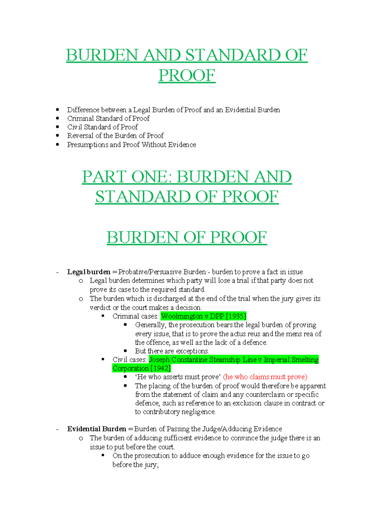(2) Analysis of Burden and Standard of Proof in Criminal Law - Studocu