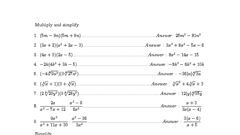 Math 115 Exam 1 Review: Multiply, Simplify & Rationalize - Studocu