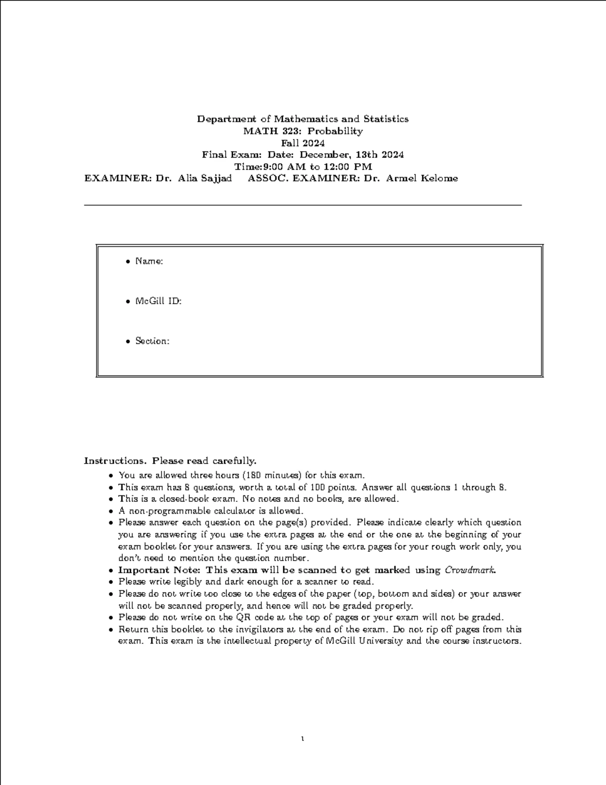MATH 323 Fall 2020 Final Exam Solutions & Guidelines for Students - Studocu