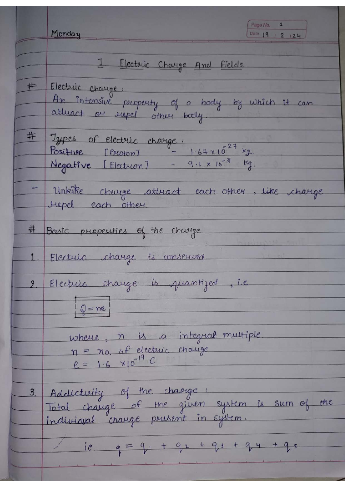 Physics XII: Chapter 1 - Electric Charge and Fields Class Notes - Studocu